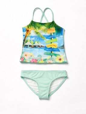 Girls Cute Tankini 2-Piece Swimsuit Size Medium 7-8
